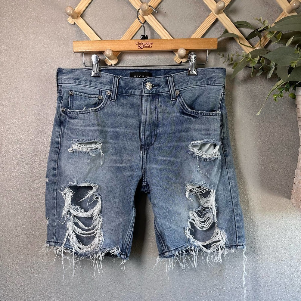 Pacsun, Slim Cut Distressed Denim Shorts, Men's 32